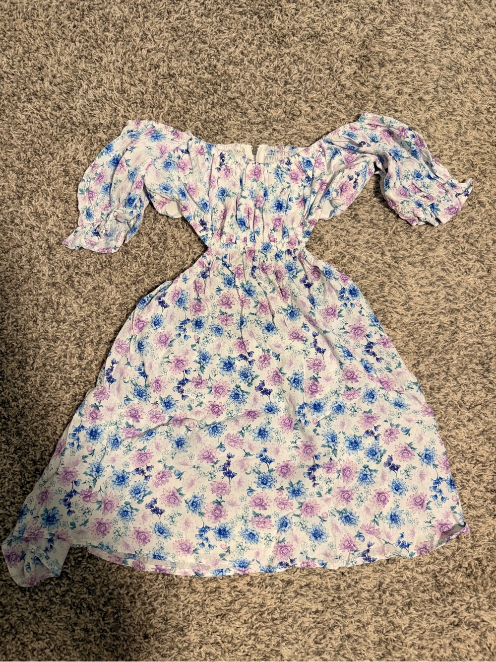 Women’s Floral Off-Shoulder Dress in White with Pink & Blue Flowers